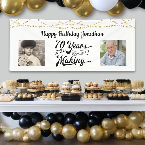 70th Birthday Retro String Lights 2 Photos Banner