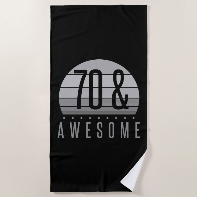 70th Birthday Retro Sunset Beach Towel (Front)