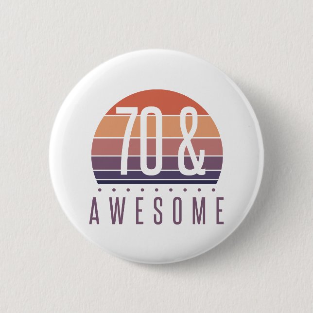 70th Birthday Retro Sunset Button (Front)