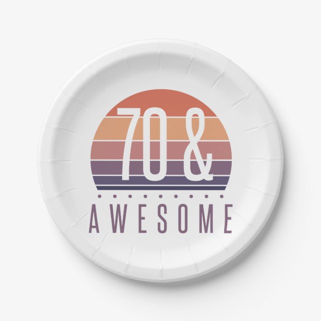 70th Birthday Retro Sunset Paper Plates (Front)