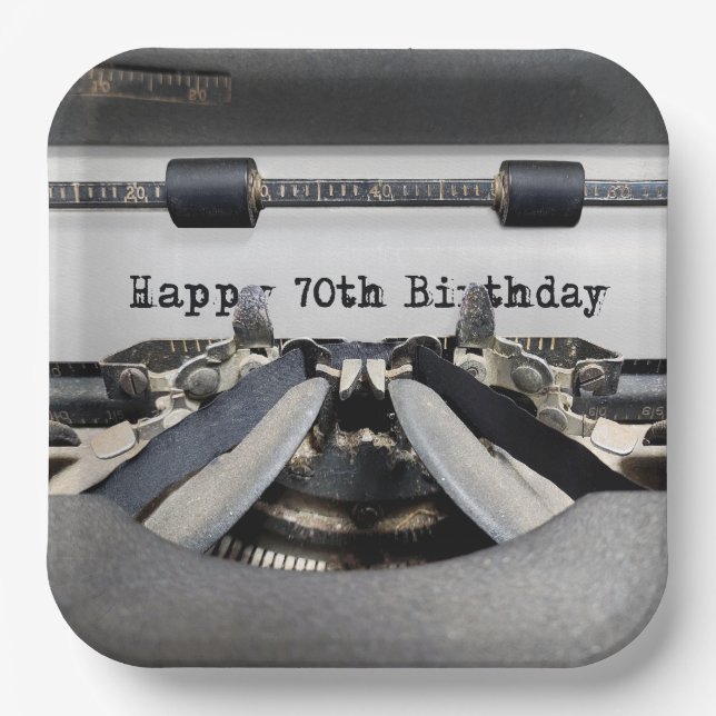70th Birthday Retro Typewriter   Paper Plates (Front)