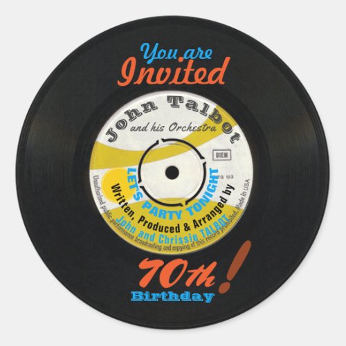 70th Birthday Retro Vinyl Record 45 RPM R Sticker