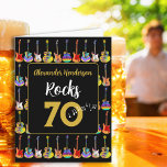 70th birthday Rock and Roll Guitar add Name Card<br><div class="desc">Still rocking at seventy. Add a name to the modern gold typography template ‘Alexander Rocks 70’ and create the perfect personalized rock and roll 70th birthday black and gold cool guitar greetings card. This funky psychedelic guitar pattern includes electric guitars with Fire flame pattern and red pick guard, multicolored semi...</div>