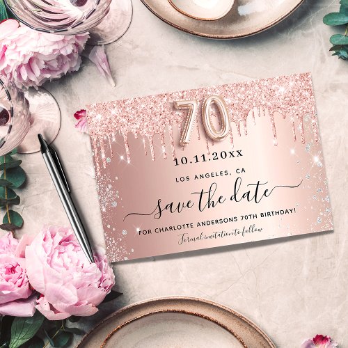 70th birthday rose glitter save the date announcement postcard