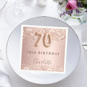 70th birthday rose gold blush glitter name napkins