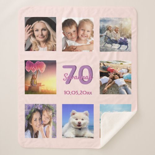 70th birthday rose gold blush pink photo collage sherpa blanket