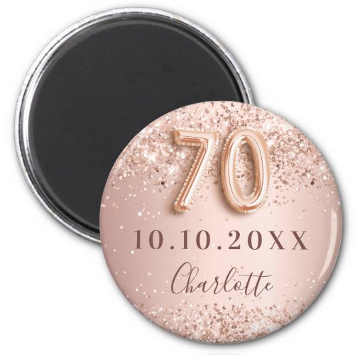 70th birthday rose gold blush save the date magnet