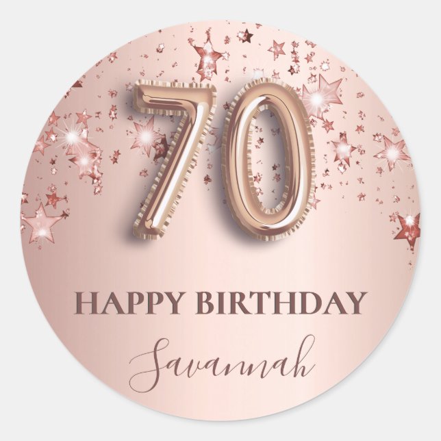 70th birthday rose gold blush stars  classic round sticker (Front)