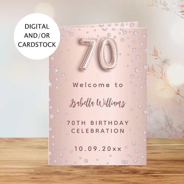 70th birthday rose gold diamonds welcome menu (Creator Uploaded)