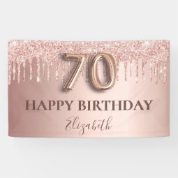 70th birthday rose gold glitter pink balloon style banner | Zazzle