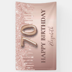 70th Birthday Rose Gold Glitter Pink Balloon Style Banner | Zazzle