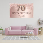 70th birthday rose gold glitter pink balloon style banner<br><div class="desc">Elegant, classic, glamorous and girly for a 70th birthday party. Rose gold and blush pink, gradient background. Decorated with rose gold, pink faux glitter drips, paint dripping look. Personalize and add a name. With the text: Happy Birthday plus the birthday girls name. The text is written with a modern dark...</div>