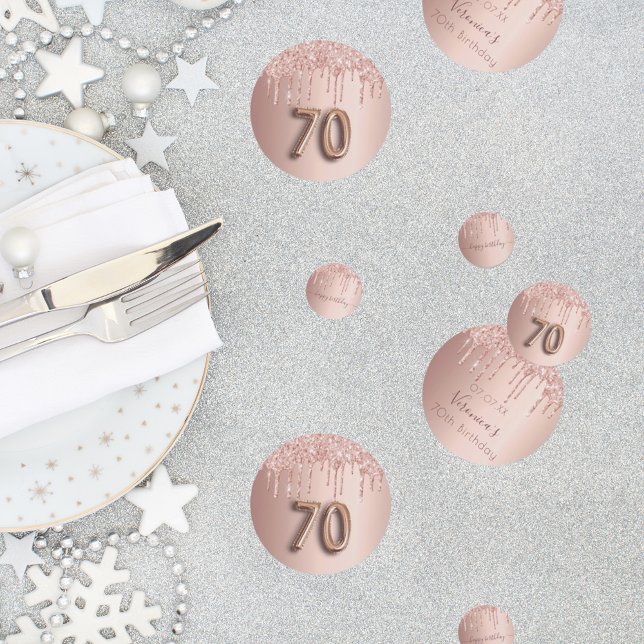 70th birthday rose gold glitter pink monogram confetti (Creator Uploaded)