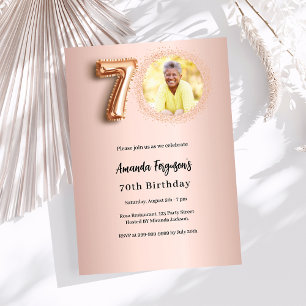 70th Birthday rose gold photo Invitation