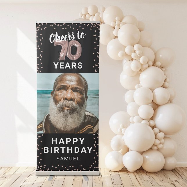 70th Birthday Rose Gold Photo Retractable Banner (Creator Uploaded)
