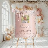 70th birthday party rose gold welcome foam board