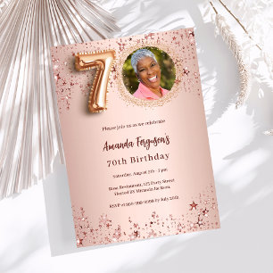 70th Birthday rose gold photo stars luxury Invitation
