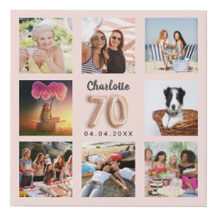70th birthday rose gold pink custom photo collage faux canvas print