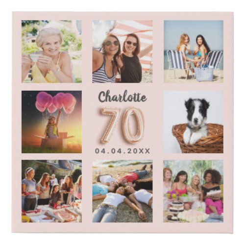 70th birthday rose gold pink custom photo collage faux canvas print