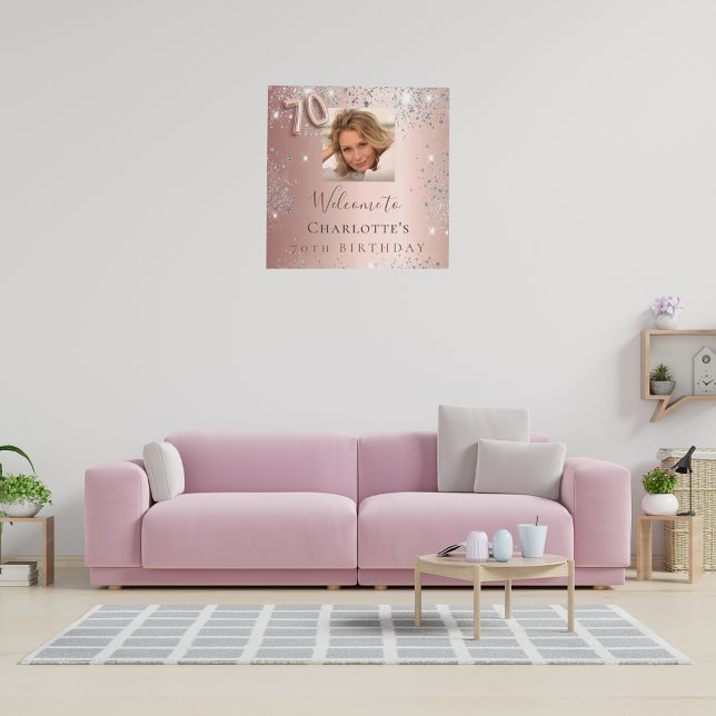 70th birthday rose gold silver photo glitter foam board (Creator Uploaded)