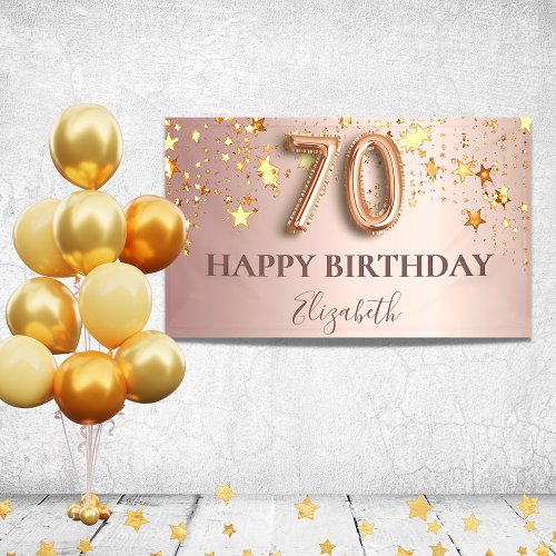 70th birthday rose gold stars blush script party banner
