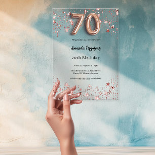 70th birthday rose gold stars clear party acrylic invitations