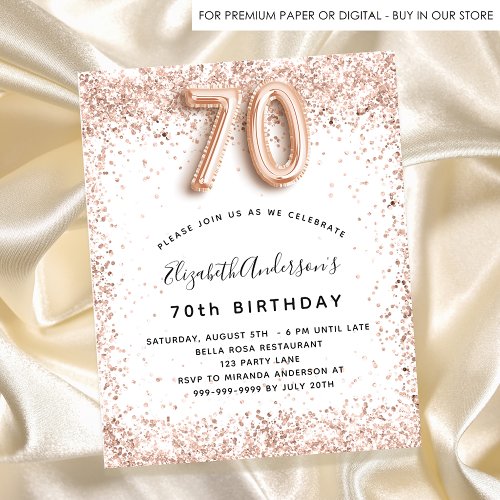 70th birthday rose gold white budget invitation flyer