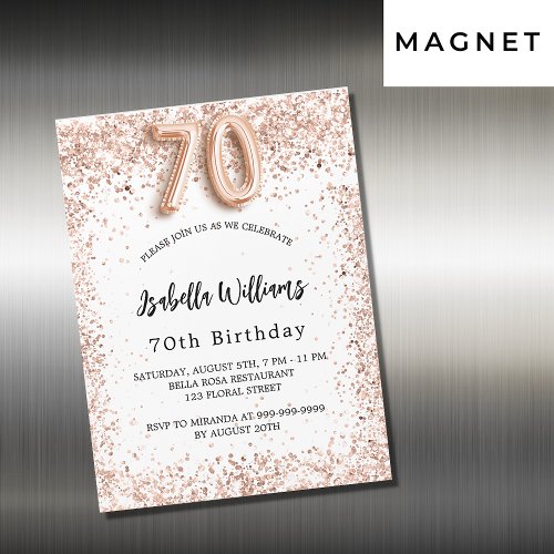 70th birthday rose gold white elegant luxury magnetic invitation