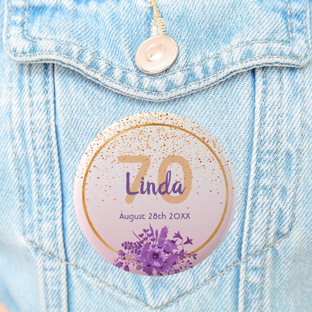 70th birthday rose gold with confetti and flowers button (Creator Uploaded)