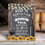 70th Birthday Rustic Sunflowers & Wine Invitation<br><div class="desc">Rustic Sunflowers & Wine Aged to Perfection Birthday Party Invitations.</div>
