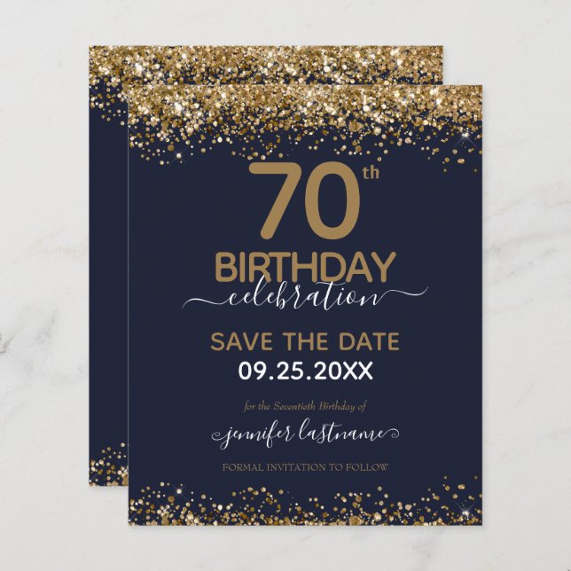 70th Birthday Save the Date Budget Invitation (Front/Back)