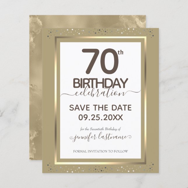 70th Birthday Save the Date Budget Invitation (Front/Back)