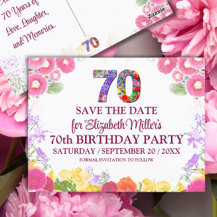 70th Birthday Save the Date Floral Elegant Postcard