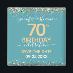 70th Birthday Save the Date Magnet<br><div class="desc">Elegant Faux gold glitter with shimmering confetti highlights on the top and bottom border. All text is adjustable and easy to change for your own party needs. Great elegant 70th birthday template design. Save the date magnet reminder.</div>