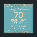 70th Birthday Save the Date Magnet<br><div class="desc">Elegant Faux gold glitter with shimmering confetti highlights on the top and bottom border. All text is adjustable and easy to change for your own party needs. Great elegant 70th birthday template design. Save the date magnet reminder.</div>