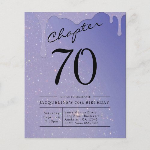 70th Birthday Script Glitter Invitation Flyer