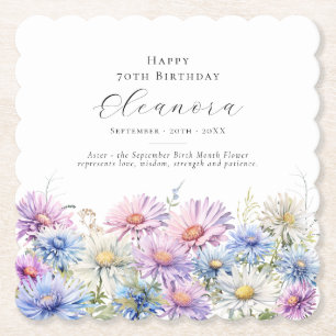 70th Birthday September Birth Flower Custom Paper Coaster