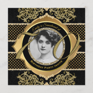 70th Birthday Seventieth Gold Diamond Photo Frame Invitation