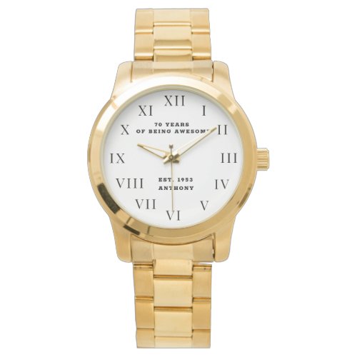 70th Birthday Seventy Black Vintage Funny Gold Watch