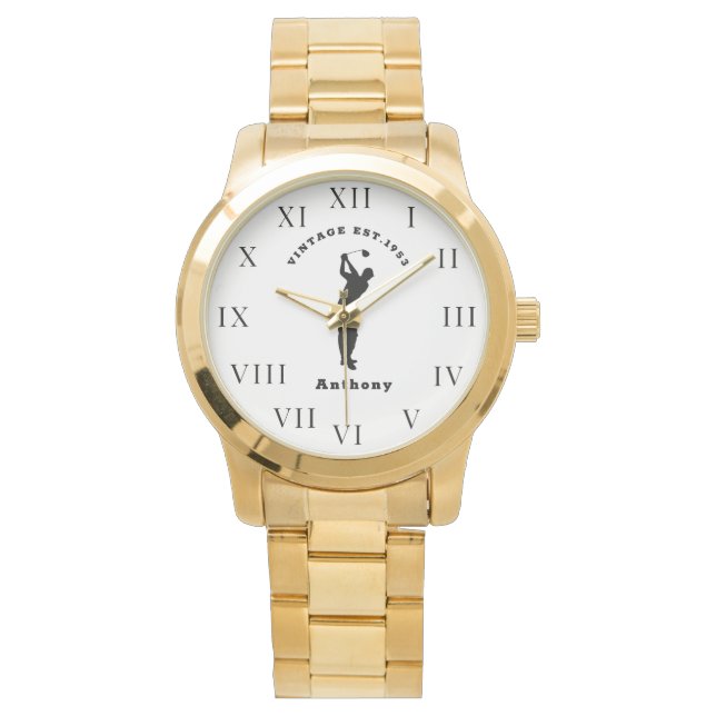 70th Birthday Seventy Black Vintage Gold Golfer  Watch (Front)
