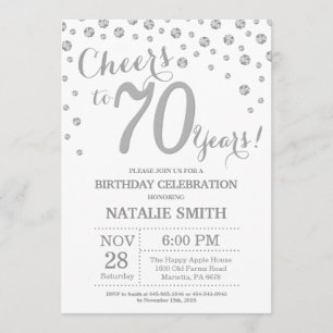 70th Birthday Silver Glitter Diamond Invitation
