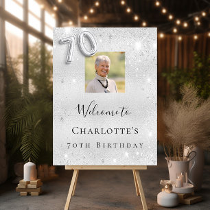 70th birthday silver glitter photo welcome foam board