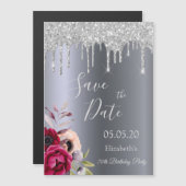 70th birthday silver glitter Save the Date magnet (Front/Back)