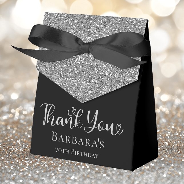 70th Birthday Silver Glitter Thank You Favor Boxes (Creator Uploaded)