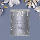 70th birthday silver metal glitter dust glam invitation<br><div class="desc">A modern,  stylish and glamorous invitation for a 70th birthday party.  A faux silver looking background,  decorated with glitter dust.  Personalize and add your name and party details.  Number 70 is written with a balloon style font,  script.</div>