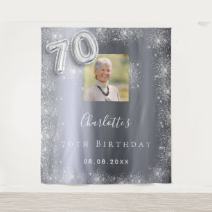 70th birthday silver photo glitter dust welcome tapestry