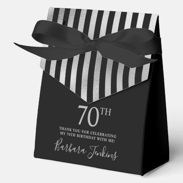 70th Birthday Silver Striped Thank You  Favor Boxes (Front)