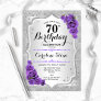 70th Birthday - Silver Stripes Purple Roses Invitation