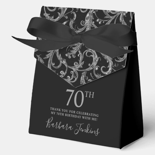 70th Birthday Silver Swirls Thank You  Favor Boxes (Front)
