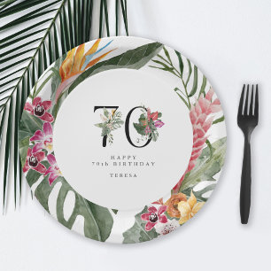 70th Birthday Simple Elegant Tropical Invitation Paper Plates